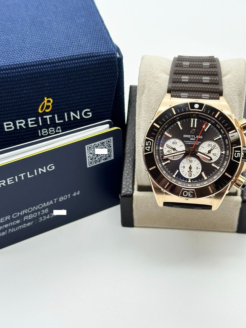 Breitling RB0136 Super Chronomat B01 44 Brown 18K Rose Gold Box Paper 2022