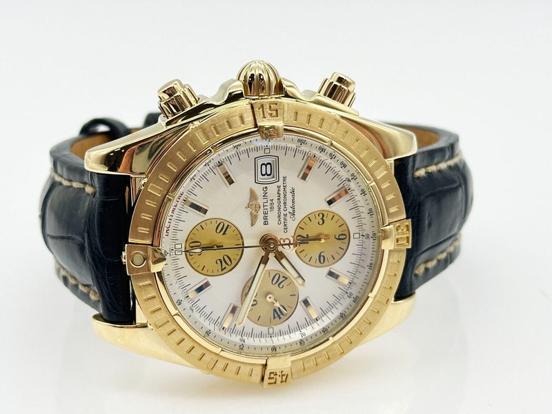 Breitling K13356 Chronomat Evolution 44mm White Dial 18K Yellow Gold