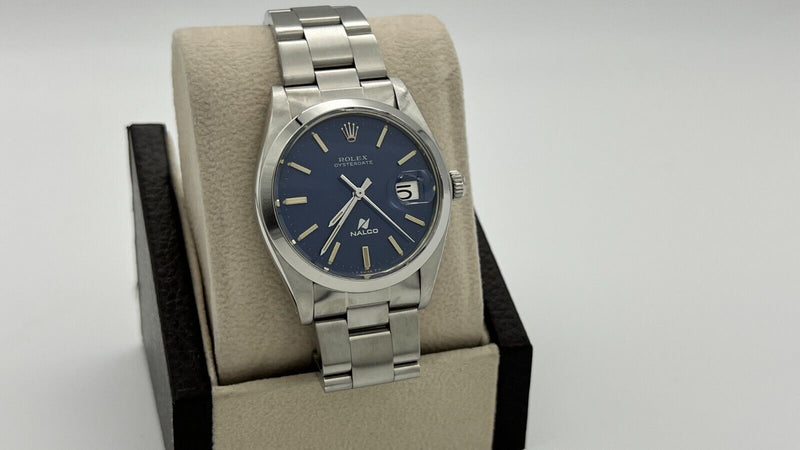 Rolex Oysterdate 6694 34mm Rare Nalco Blue Dial Stainless Steel