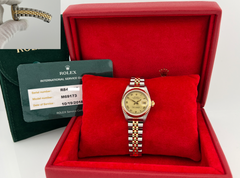 Rolex Ladies Datejust 69173 Champagne Roman Dial 18K Gold Steel Service Card