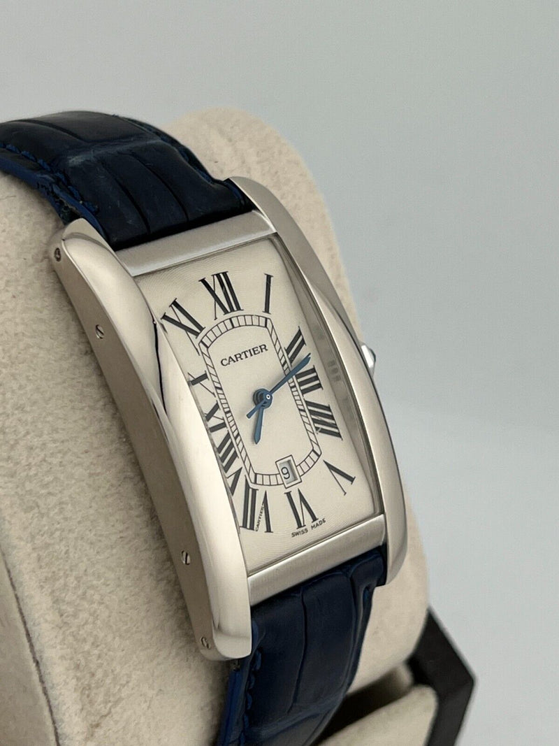 Cartier Tank Americaine Ref 1741  18K White Gold Blue Leather Strap