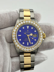 Rolex Submariner 16803 Blue Dial Diamond Bezel 18K Yellow Gold Stainless Steel