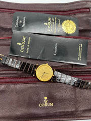 Corum $10 Coin Watch 1893 18K Yellow Gold Leather Strap Travel Pouch Paper