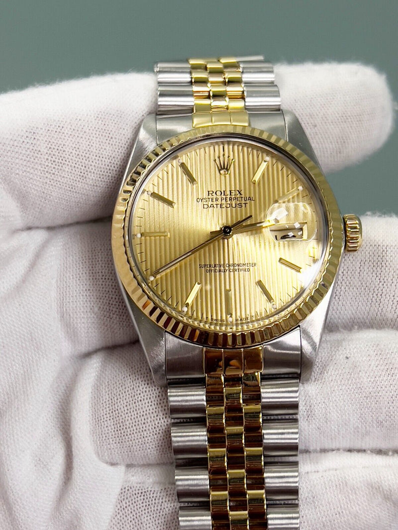 Rolex Datejust 16013 36mm Champagne Tapestry Dial 18K Gold Stainless Steel