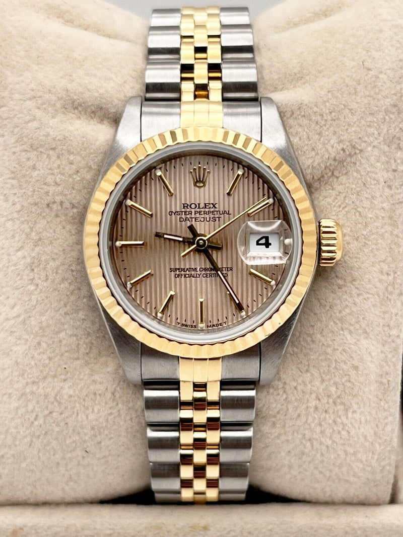 Rolex Ladies Datejust 69173 Tapestry Dial 18K Yellow Gold Stainless Box Papers