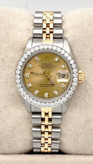 Rolex Datejust Ladies 69173 Diamond Bezel Diamond Dial 18K Yellow Gold Steel