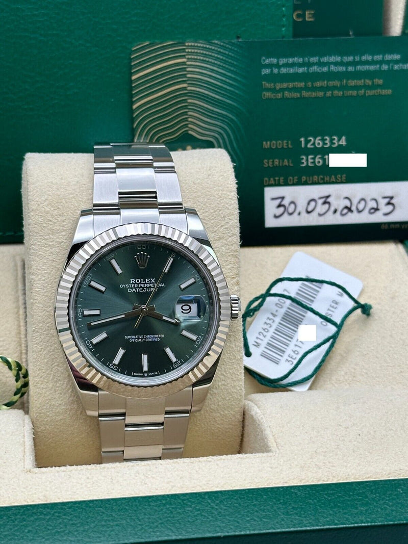 2023 Rolex 126334  Datejuts 41 Mint Green Dial Stainless Steel Box Paper