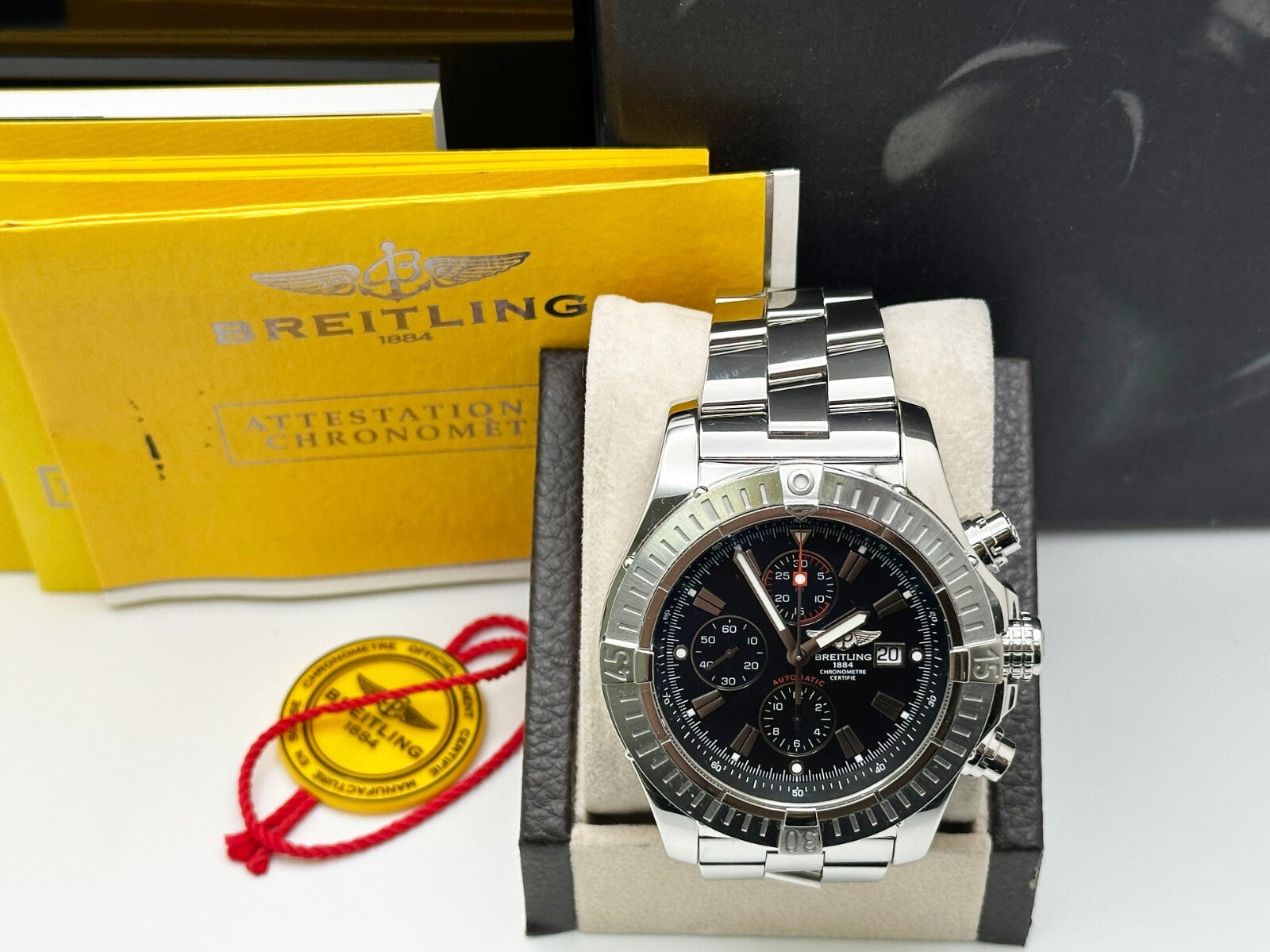 Breitling Super Avenger A13370 Black Dial Stainless Steel Box Paper 48