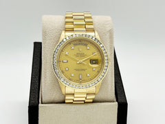 Rolex President Day Date 18238 Diamond Dial Diamond Bezel 18K Yellow Gold 36mm