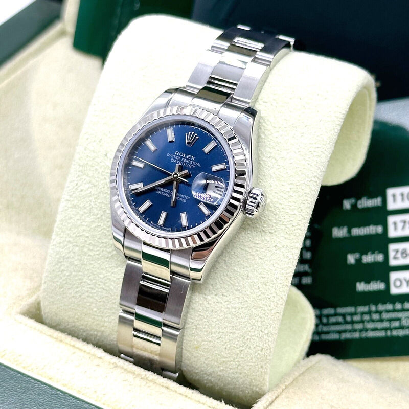 Rolex 179174 Ladies Datejust Blue Dial Stainless Steel Box Paper 2010