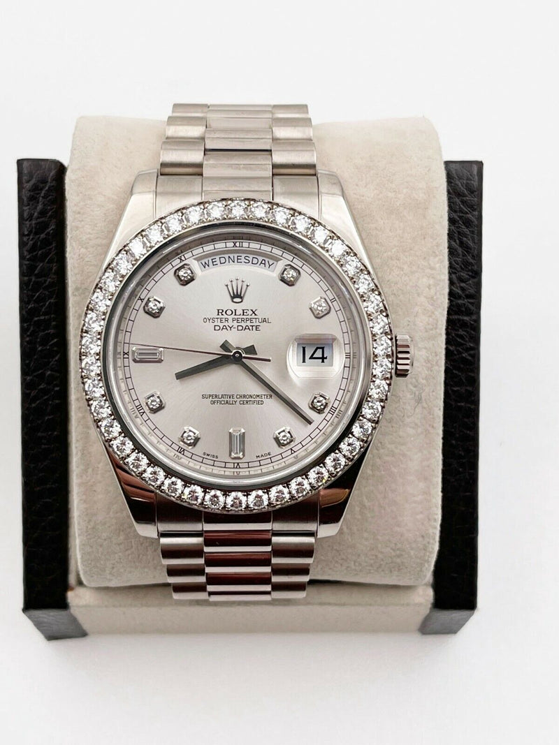 Rolex President Day Date II 218349 41mm Diamond Dial Bezel 18K White Gold 2013