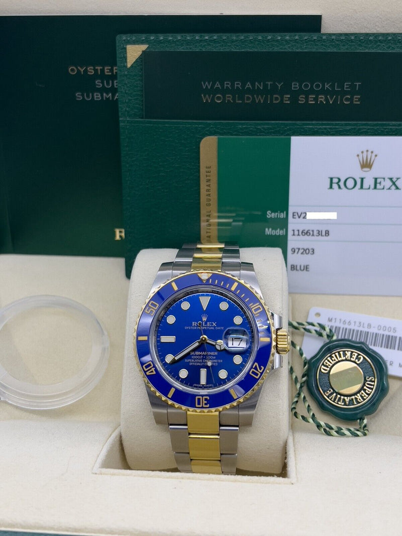 Rolex Submariner 116613LB 40mm Blue Ceramic 18K Yellow Gold Steel Box Paper