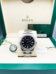 2022 Rolex 124300 41mm Oyster Perpetual Black Dial Stainless Steel Box Papers