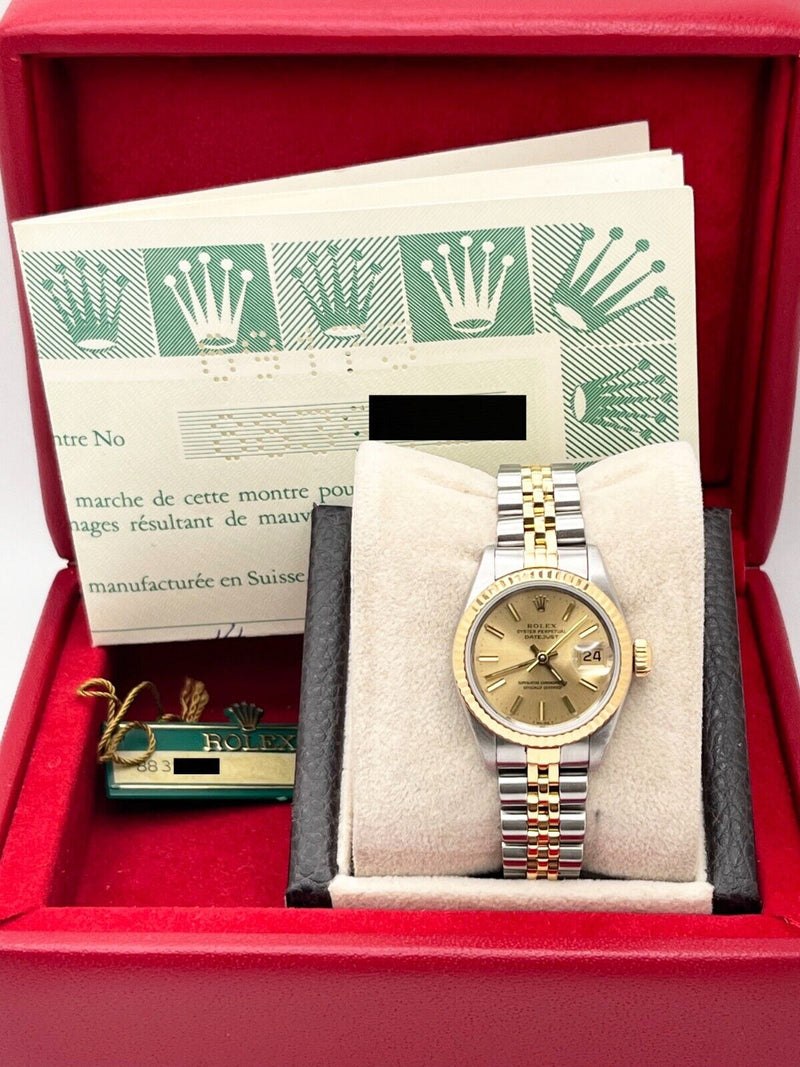 Rolex Datejust Ladies 69173 Champagne Dial 18K Yellow Gold Steel Box Paper