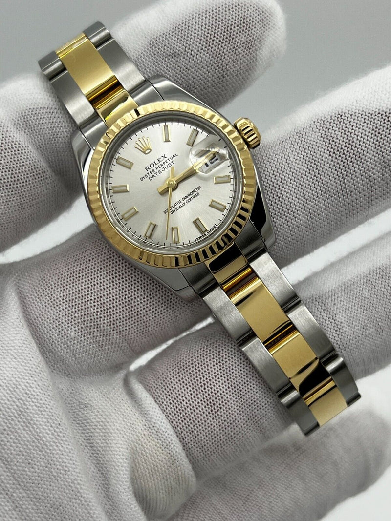 Rolex 179173 Ladies Datejust Silver Dial 18K Yellow Gold Steel Box Paper 2015