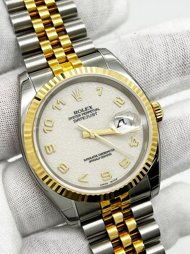 Rolex 116233 Datejust Arabic Jubilee Dial 18K Yellow Gold Steel Partial STICKERS