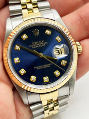 Rolex Datejust 16233 Blue Diamond Dial 18K Yellow Gold Stainless Steel