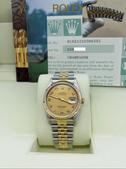 Rolex Datejust 16233 Champagne Arabic Dial 18K Yellow Gold Stainless Box Papers