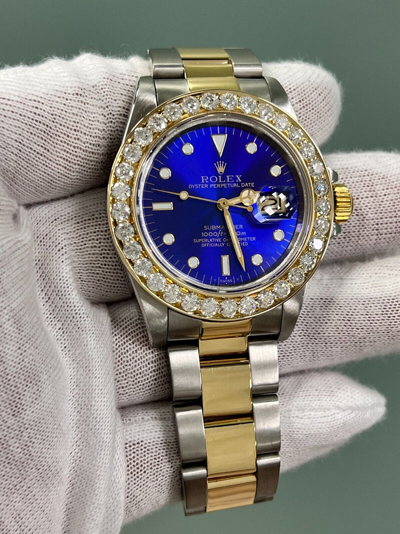 Rolex Submariner 16803 Blue Dial Diamond Bezel 18K Yellow Gold Stainless Steel