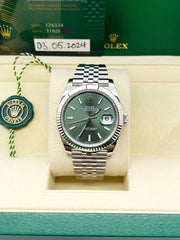 2024 Rolex 126334 Datejust 41 Mint Green Dial Steel & 18K Gold Box Paper Jubilee