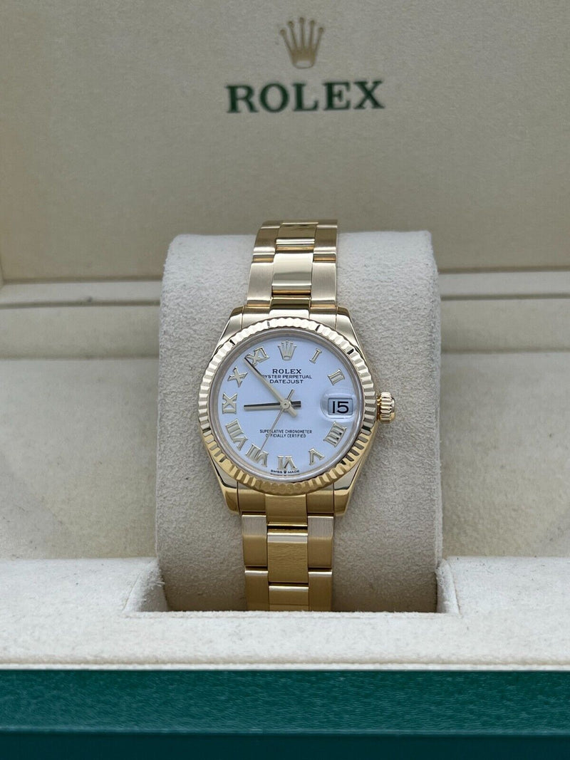 Rolex Datejust 18K Yellow Gold 278278 Midsize 31mm White Roman Dial Box Receipt