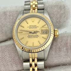 Rolex Ladies Datejust 69173 Tiffany & Co Dial 18K Yellow Gold Steel Box Paper