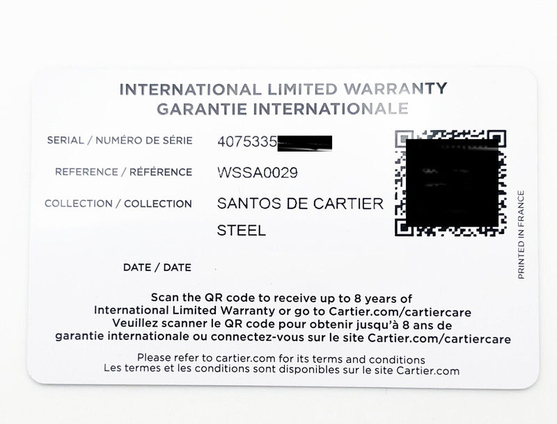 Cartier Santos WSSA0029 Ref 4075 Medium Stainless Steel Box Paper