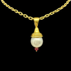 Elizabeth Locke 15 MM South Sea Pearl Venetian Glass 19K Hammered Gold Pendant