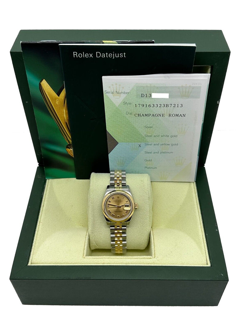 Rolex 179163 Ladies Datejust Roman Dial 18K Yellow Gold Steel Box Paper