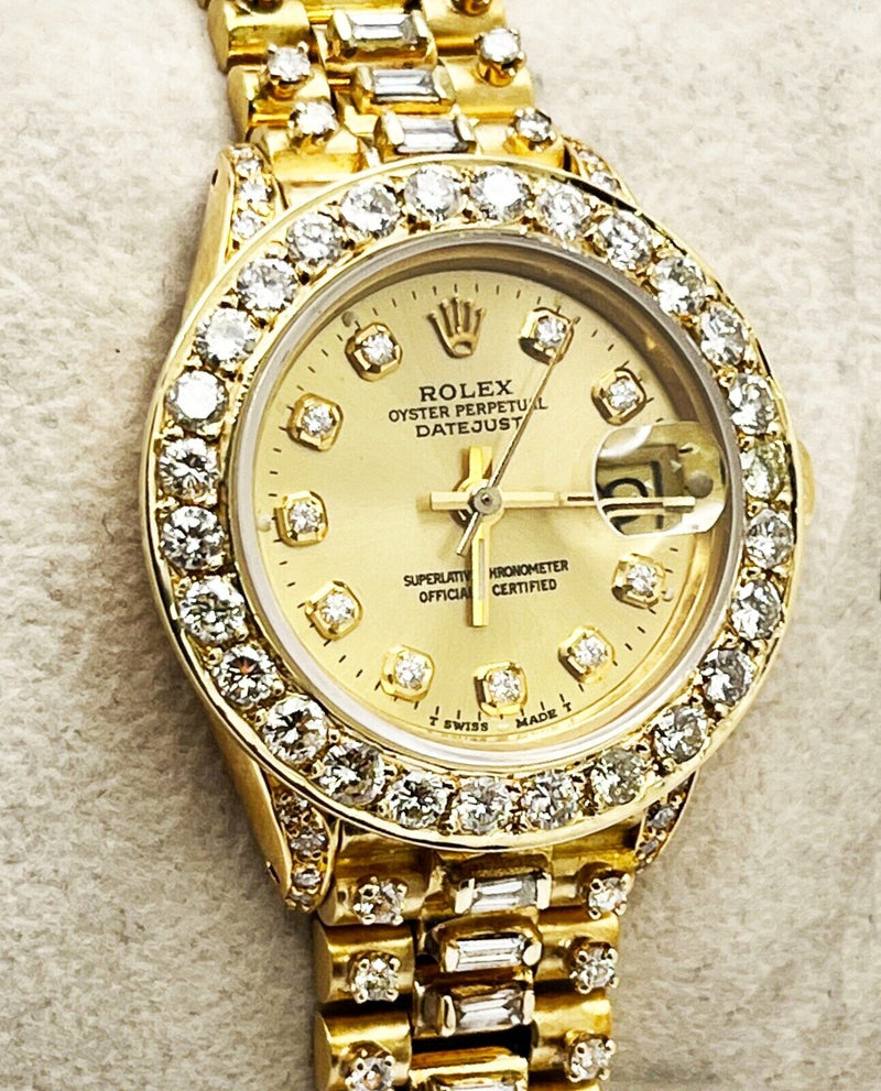 Rolex Ladies 6917 Datejust President Diamond Dial Bezel Band 18K Yellow Gold