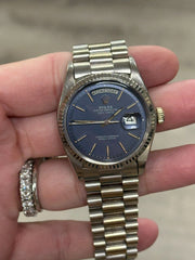 VINTAGE Rolex President 1803 Matte Blue Dial 18K White Gold Box Paper UNPOLISHED