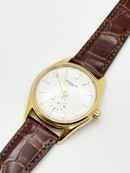 専用-PATEK PHILIPPE GENEVE 手巻き 金無垢 直径約50mm Philippe 1491J Vintage Yellow Gold Scroll Lugs Calatrava