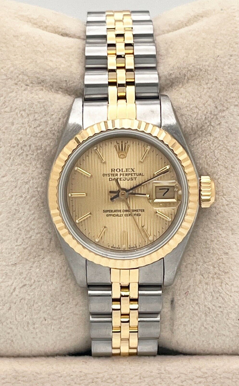 Rolex Ladies Datejust 69173 Champagne Tapestry Dial 18K Gold Stainless Steel