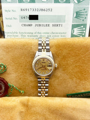 Rolex Ladies Datejust 69173 Jubilee Serti Diamond Dial 18K Gold Steel Box Papers