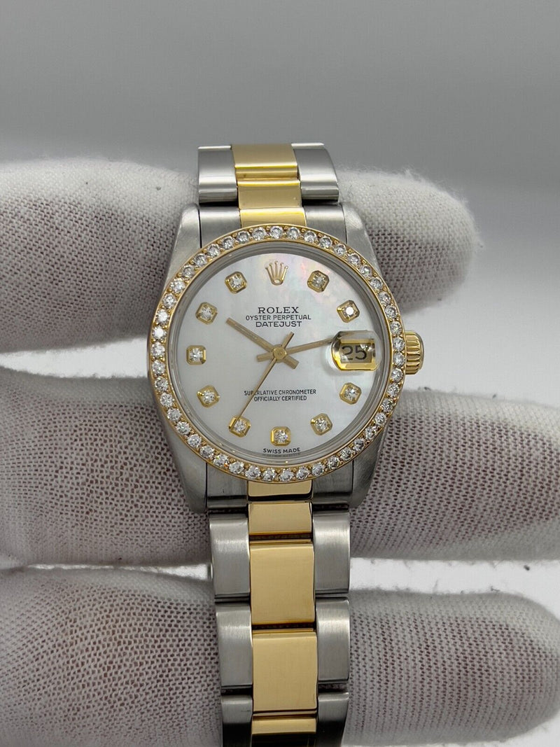 Rolex 68273 Midsize 31mm Datejust MOP Diamond Dial Diamond Bezel 18K Gold Steel