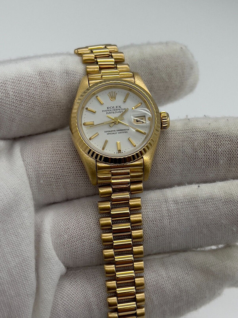 Rolex Ladies President 69178 Datejust White Dial 18K Yellow Gold