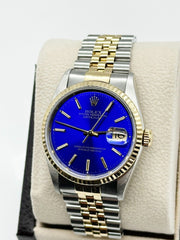 Rolex 16233 Datejust 36mm Blue Dial 18K Yellow Gold Stainless Steel