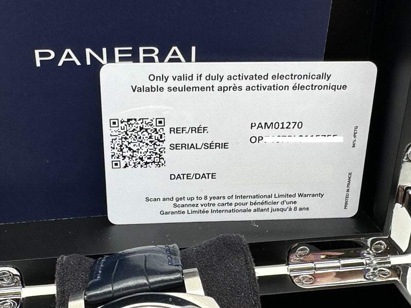 Panerai Luminor PAM01270 PAM 1270 Blue Dial Stainless Steel 40mm Box Paper