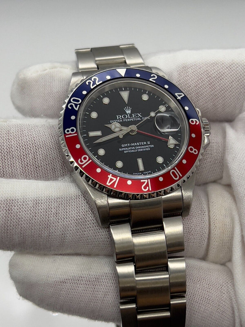 Rolex GMT Master II 16710 Pepsi Red and Blue Bezel Stainless Steel 40mm Box 2002