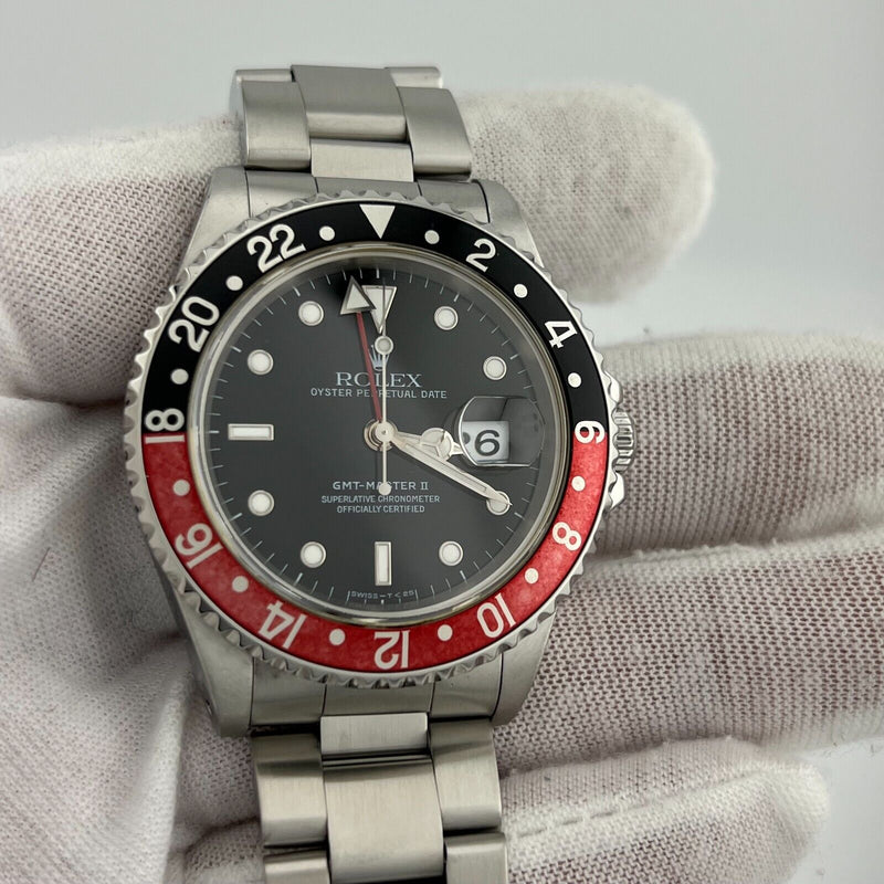 Rolex GMT Master II 16710 40mm Red Black Coke Bezel Stainless Steel Box Paper