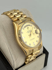 Rolex President 18038 Day Date Champagne Diamond Dial 18K Yellow Gold 36mm