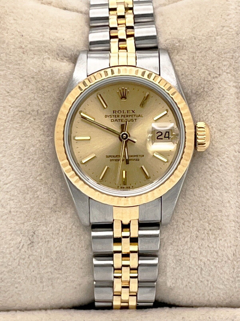 Rolex Datejust Ladies 69173 Champagne Dial 18K Yellow Gold Steel Box Paper