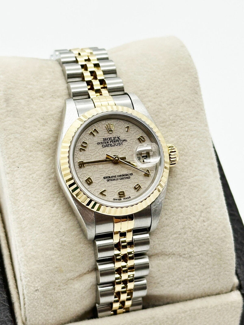 Rolex Ladies Datejust 79173 Ivory Jubilee Arabic Dial 18K Yellow Gold Box Paper