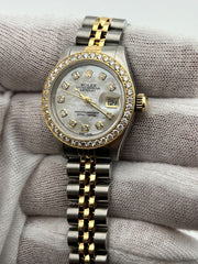 Rolex Ladies Datejust 69173 MOP Diamond Dial Bezel 18K Yellow Gold Steel 26mm