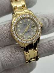 Rolex 80298 Ladies Pearlmaster Meteorite Dial Diamond 18K Yellow Gold Box Paper