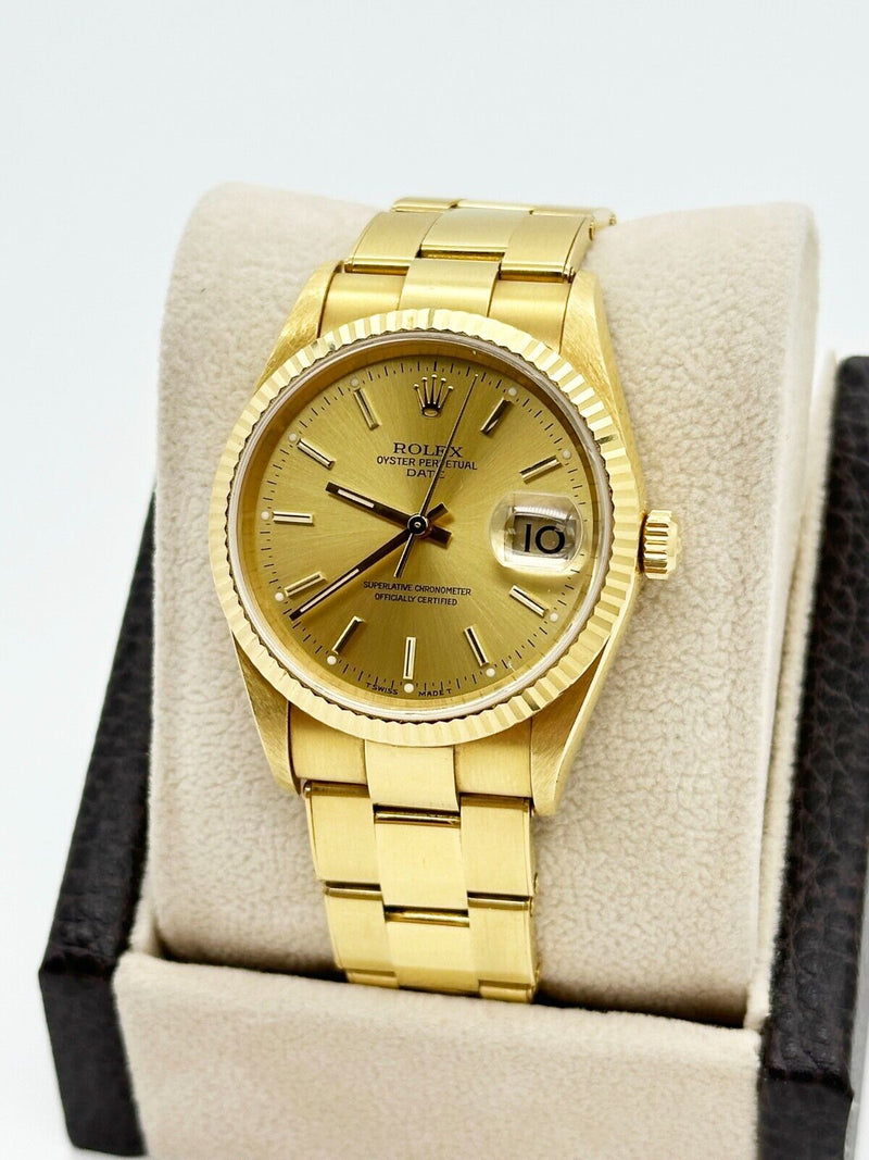 Rolex 15238 Date Champagne Dial 18K Yellow Gold Box Paper Unpolished COLLECTIBLE