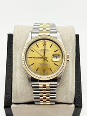 Rolex 16233 Datejust 36mm Champagne Dial 18K Yellow Gold Stainless Steel