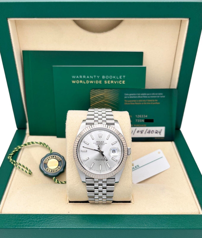 2024 Rolex Datejust 41 126334 Silver Dial Steel 18K Gold Box Paper Jubilee Band