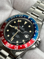 Rare Rolex 16750 GMT Master Pepsi Stainless Steel Original Spider Glossy Dial