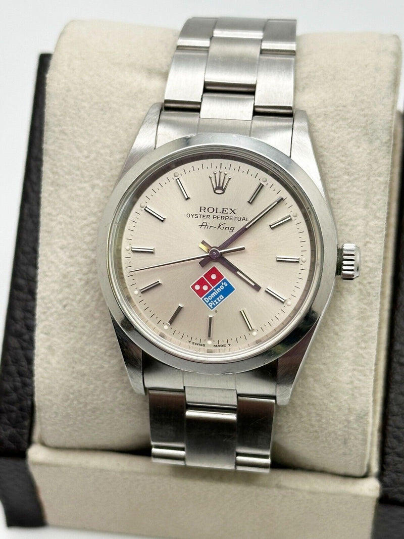 Rolex 14000 Air King Silver Rare Dominos Dial Stainless Steel Box Paper